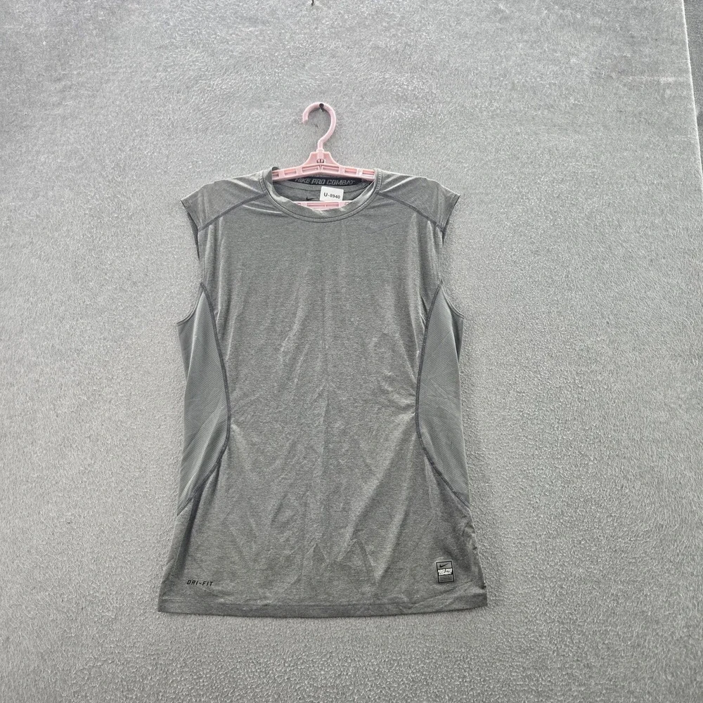 Nike Men Shirt M Gray Dri-Fit Pro Combat Gorpcore Logo Sleeveless‎ Tank